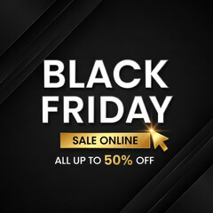 Fototapeta premium Black friday sale online up to 50 percent off with golden button and cursor