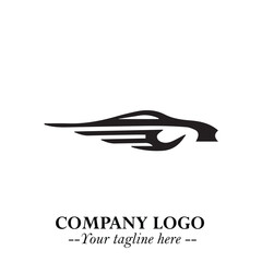 Car Running Fast Logo Symbol in Black on the White Background with Dynamic Speed Design