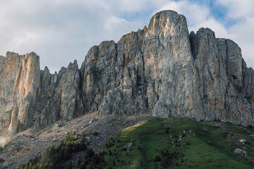 Bolshoy Tkhach mountain with rocks and sunset. The Caucasus Mountains.