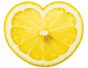 Juicy Lemon Slice in Heart Shape Isolated on Transparent Background PNG
