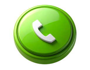 Modern 3D Green WhatsApp Icon Button with White Phone Symbol Isolated on Transparent Background PNG