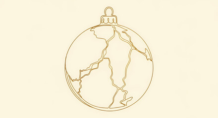 Gold decorative Christmas ornament in minimalistic style  