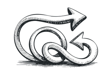 Obraz premium Two intertwined swirling arrows hand drawn sketch
