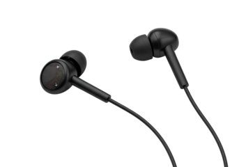 Sleek black earbuds deliver immersive sound experience