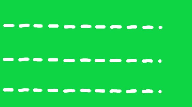 Dashed Line Drawing on Green Screen, Chroma Key Horizontal Footage Wiggle scribbled 3 in 1