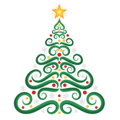 Decorative Christmas Tree with Star and Ornaments