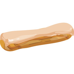 A single elongated pastry with a light tan glaze and a golden brown base with a transparent background presented in a top down view.