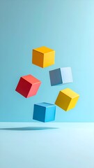 Obraz premium Colorful floating cubes in a minimalistic setting, showcasing balance and design principles in a studio