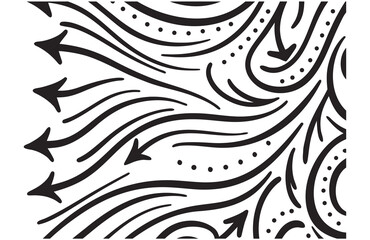 Abstract black and white flowing lines and arrows pattern with dotted accents suggesting movement and direction Art & Illustration