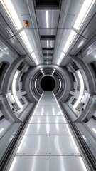 Obraz premium Futuristic tunnel corridor with sleek lighting and a dark void at the end, evoking a sci-fi atmosphere