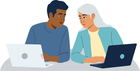 Business Partners Collaborating on Laptops in an Office Setting