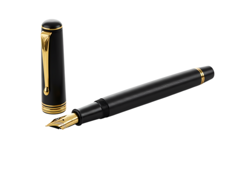 Elegant black fountain pen with gold accents, ready to write - Powered by Adobe