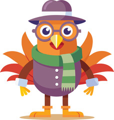 A charming cartoon bird character dressed in a hat scarf and glasses ready for a cool day Art & Illustration