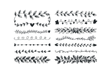 Obraz premium Hand Drawn Floral and Heart Decorative Borders and Dividers