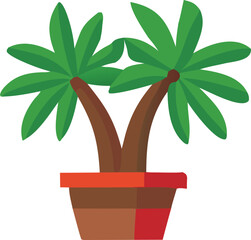 Vibrant illustration of a potted plant featuring two lush green palm trees with broad leaves in a terracotta pot Art & Illustration