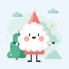 Fototapeta premium Cute Christmas mascot illustration with santa and christmas tree