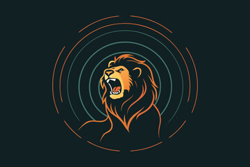Lion roaring in circle frame