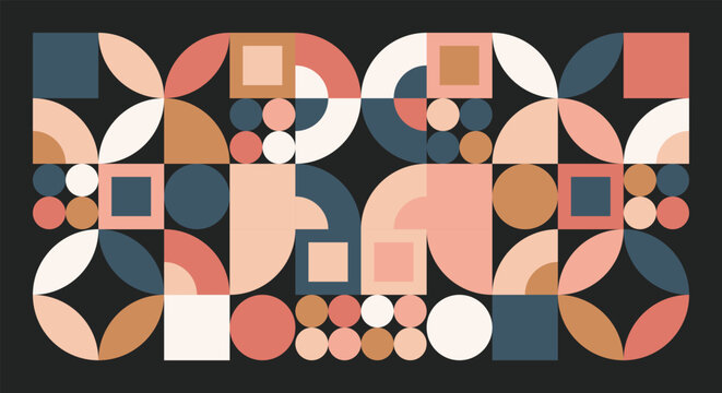 Trendy Bauhaus Geometric Square Circle Half Circle Motifs Pattern Design
