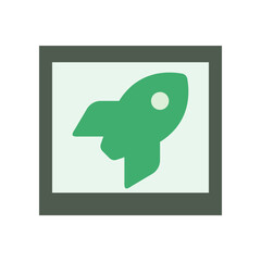Green Rocket Icon in Flat Design with Eco Tone