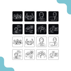 Business teamwork icons collaboration meeting and success vector set