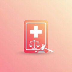 Obraz premium Medical tablet symbol with cross and scales of justice for healthcare technology