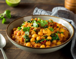Delicious chickpea curry with spinach and tomatoes, a hearty and flavorful vegan meal