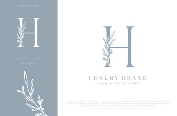 H botanical monogram initial letters logo