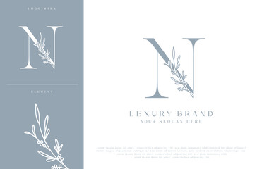 N botanical monogram initial letters logo