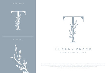 T botanical monogram initial letters logo