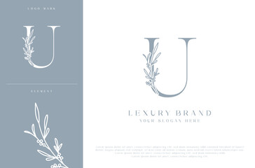U botanical monogram initial letters logo