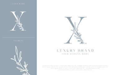 X botanical monogram initial letters logo