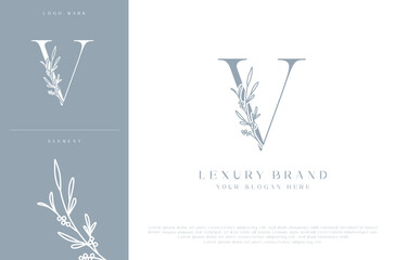 V botanical monogram initial letters logo