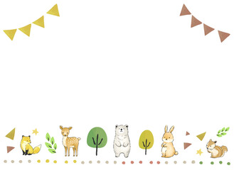 手描き動物達のガーランドフレーム