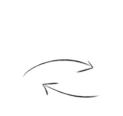 Obraz premium Hand drawn black curved arrows forming a circular loop on a white background representing refresh or cycle