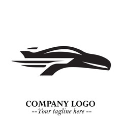 Car Running Fast Logo Symbol in Black on the White Background with Dynamic Speed Design