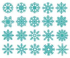 Blue Snowflake Vector Icon Set on Black Background 