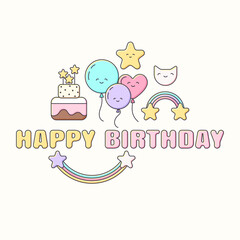 Happy birthday card.  Cute balloons and stars.