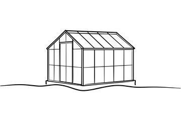 Greenhouse continuous line art, minimalist glass house illustration © Rudi