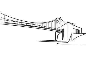 Suspension bridge continuous line art, minimalist architecture illustration