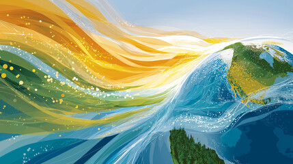 Celestial Earth: The Earth gracefully transitions from blue and green to a burst of warm yellow and orange, capturing the transition from day to night.