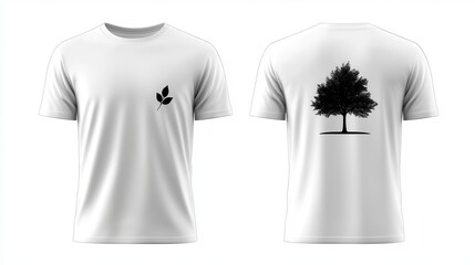 Naklejka premium Front and back view of a minimalist nature t-shirt with a small leaf print isolated on a white background