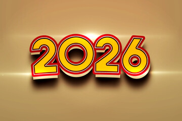 Bright and bold 2026 new year design with red and yellow on a gold background