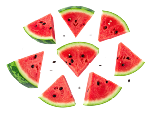 Freshly Sliced Watermelon Pieces Arranged in a Circular Pattern on a Transparent Background