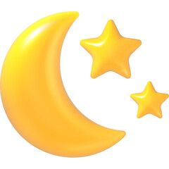 Whimsical Yellow Crescent Moon and Stars with Transparent Background for Celestial Themes and Childrens Designs