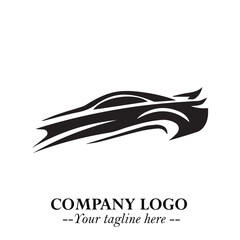 Obraz premium Car Running Fast Logo Symbol in Black on the White Background with Dynamic Speed Design