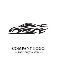 Obraz premium Car Running Fast Logo Symbol in Black on the White Background with Dynamic Speed Design