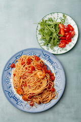 Spaghetti pasta composition top view autumn vibe