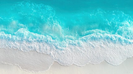 close up of bright turquoise ocean foam on white sand, high saturation, crisp summer vibe