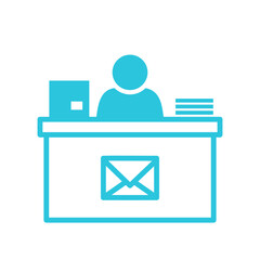 Post office desk, Isolated on white background. Blue icon