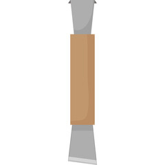 A Single Silver Metal Tool with a Cylindrical Brown Handle Centered Against a White Background Showing Its Sharp Edges